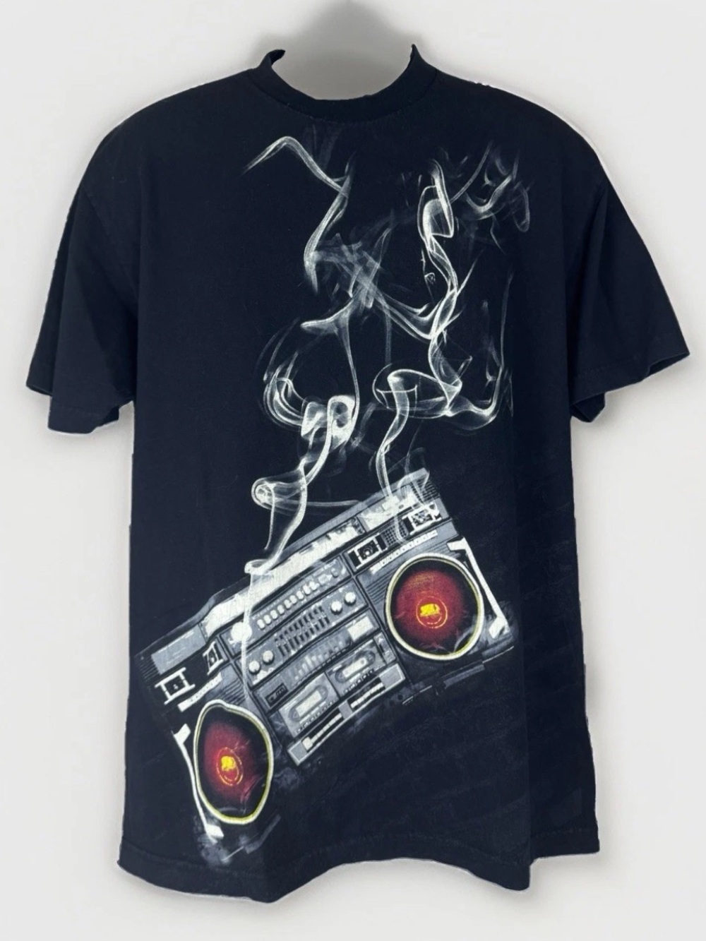 Vintage Anchor Blue Boombox Shirt Large Y2K Hip Hop Ghetto Blaster Smoke Graphic